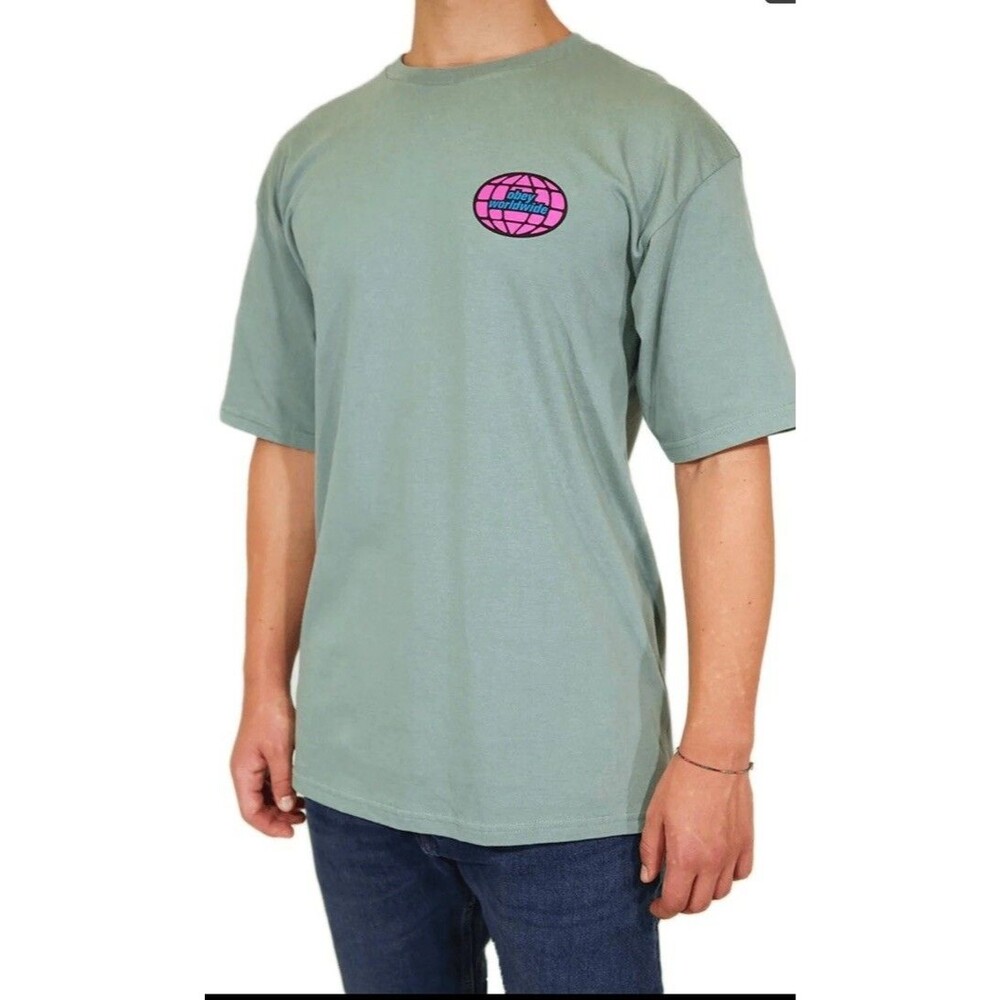 Men’s Small Obey Sage Green Global Worldwide Tee Shirt